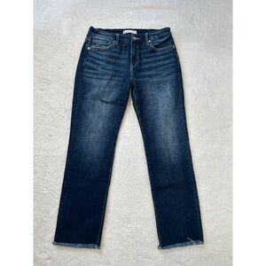 KanCan Jeans Frayed Hem Mid Rise Dark Wash Size 29 Stretch Cotton Blend